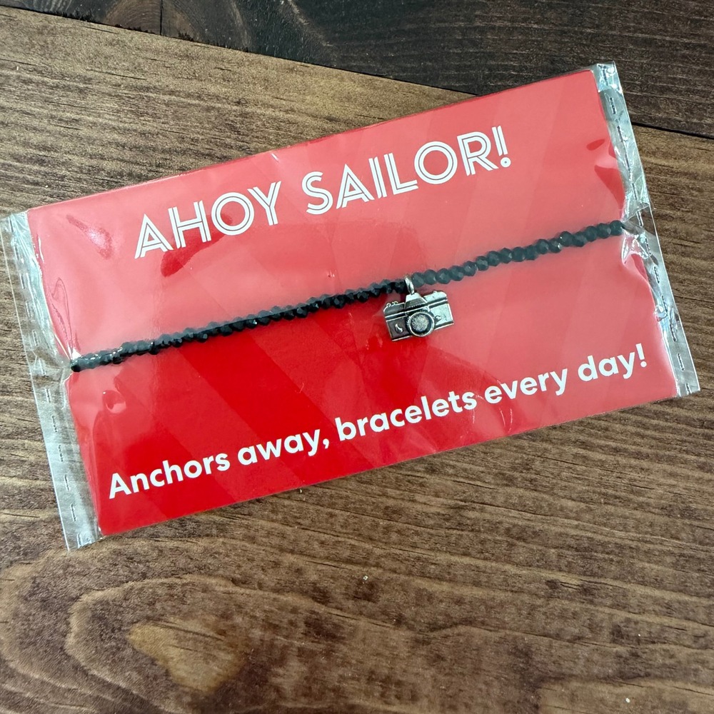Virgin Voyages Ahoy Sailor Black Beaded Camera Charm Bracelet CVP-25418-E NEW